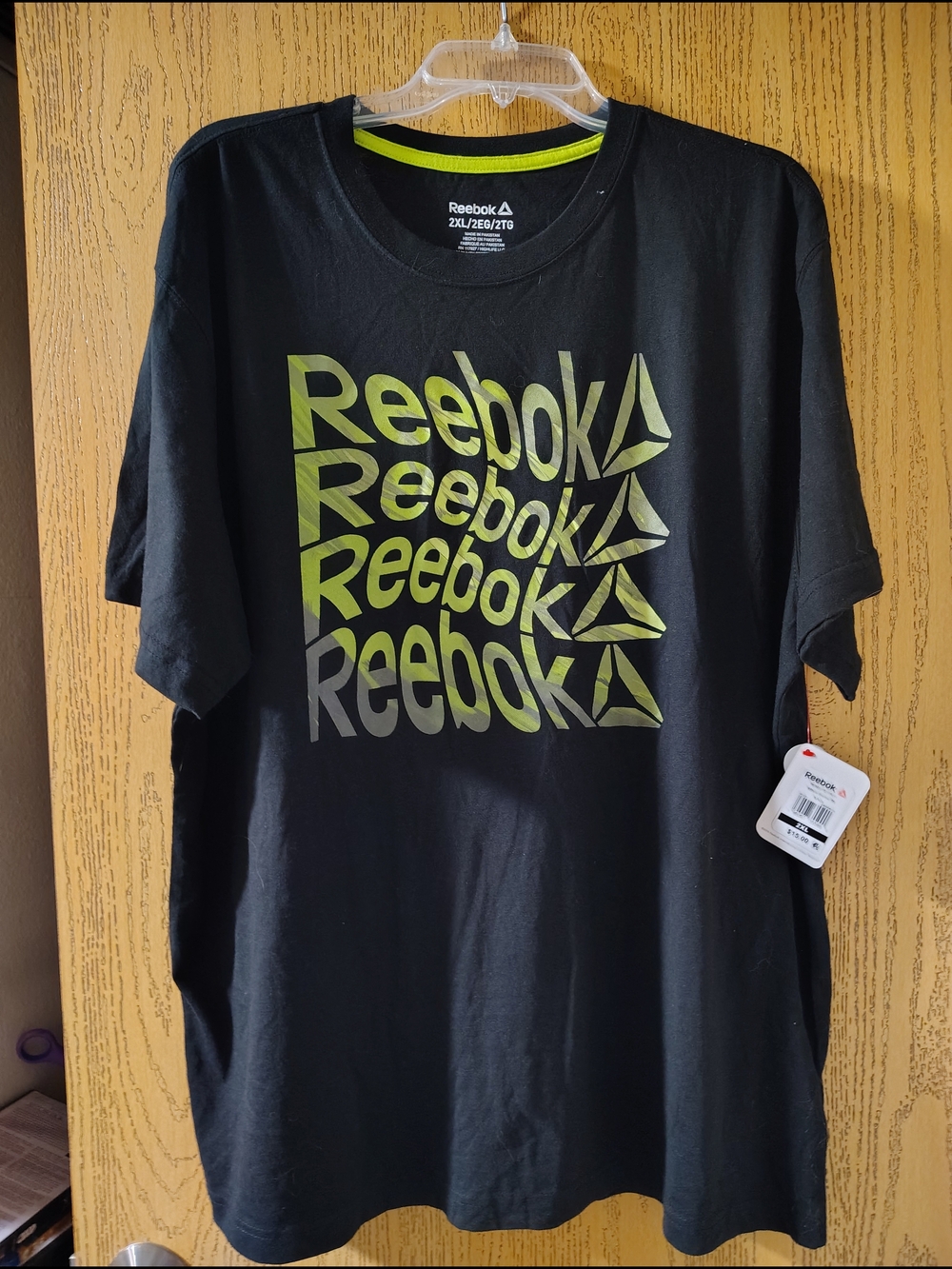 Reebok Men’s Black Tee with Neon Green Logo Stack